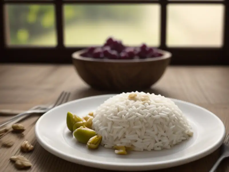 Arroz basmati com passas, pinoles e amêndoas