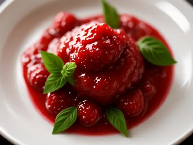 Rote Fruchtmarmelade mit Basilikum