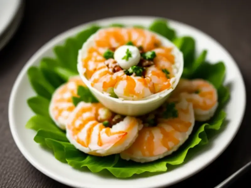 Salat mit Rucola und Garnelen