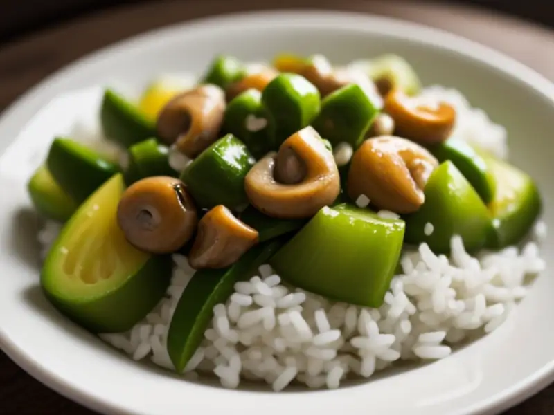 Salada de arroz com ervilhas e pimentões