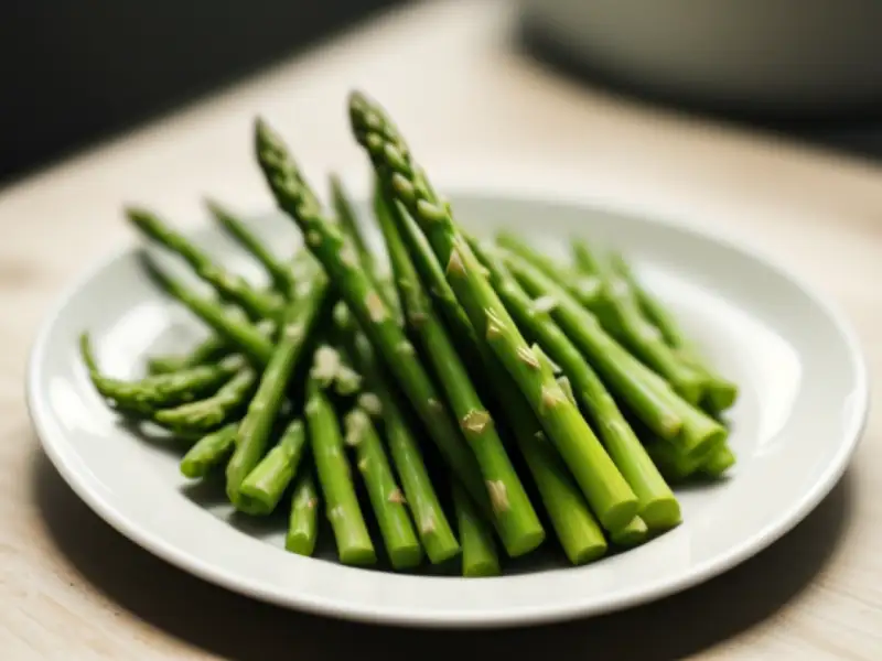 Salada de aspargos na frigideira com grão-de-bico