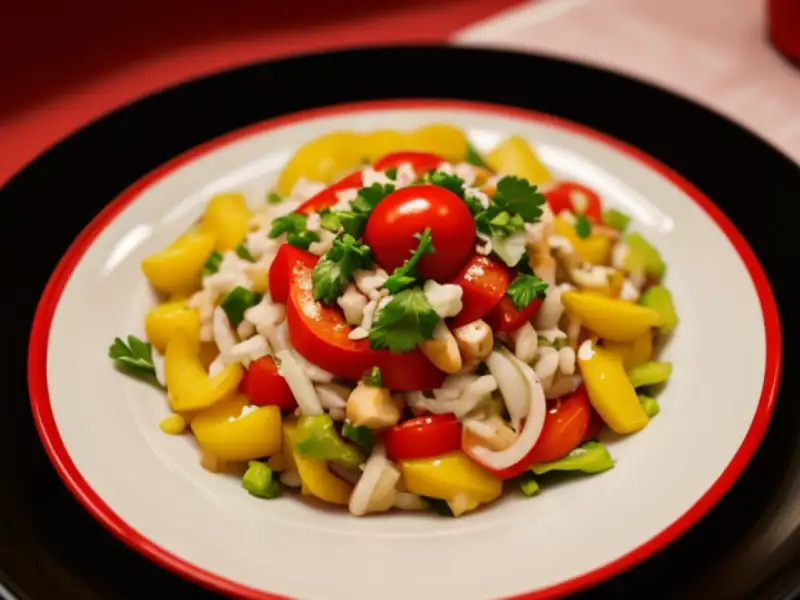 Salada de cogumelos com pimentão vermelho