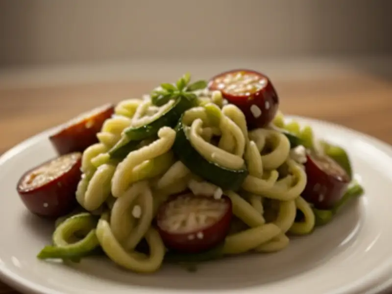 Salada de macarrão com berinjela e abobrinha