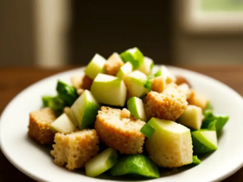 Salada mista com croûtons, maçã e nozes