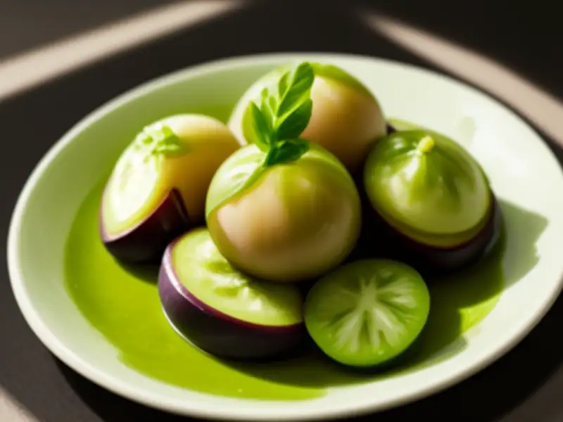 Salada de pepino, manjericão e berinjelas pequenas
