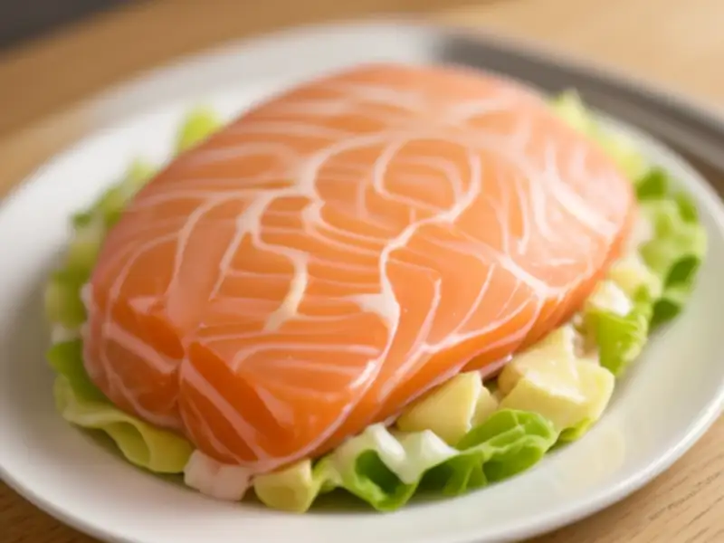 Salada de salmão em camadas com crackers e queijo