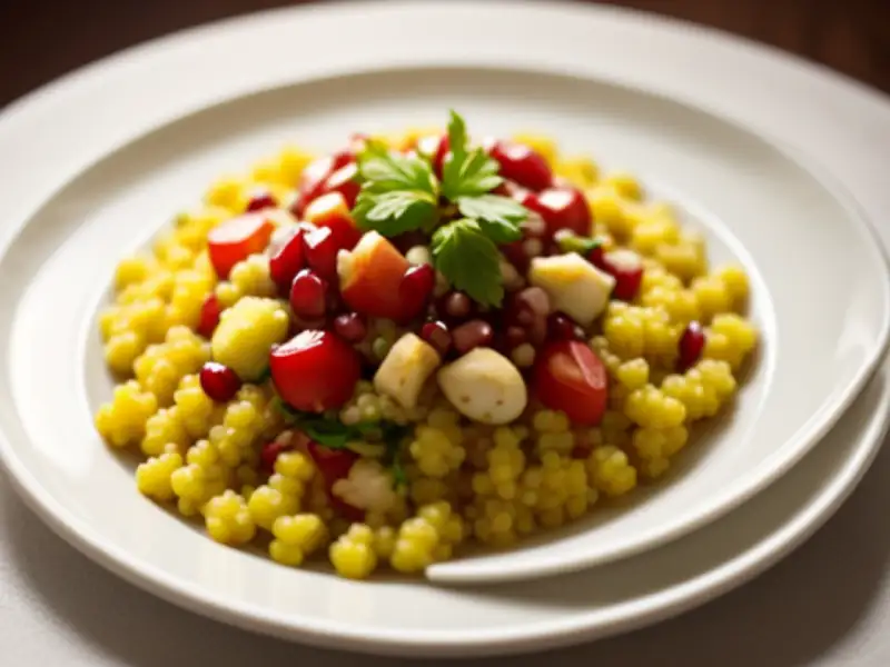 Salada de siyez com pimentão assado e romã