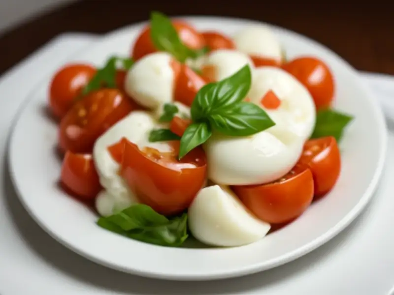 Salada de tomate e muçarela com manjericão