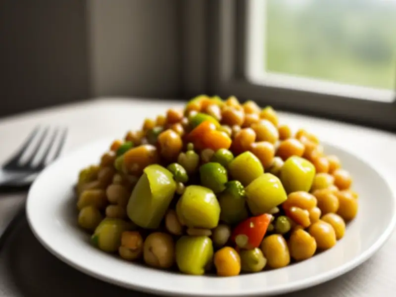 Salada de triguilho com azeitonas e grão-de-bico