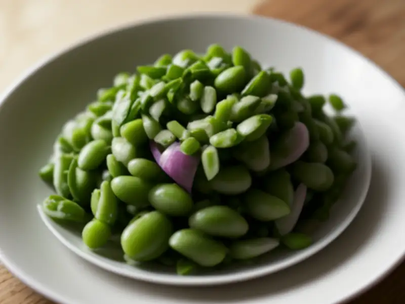 生的蚕豆和洋葱沙拉