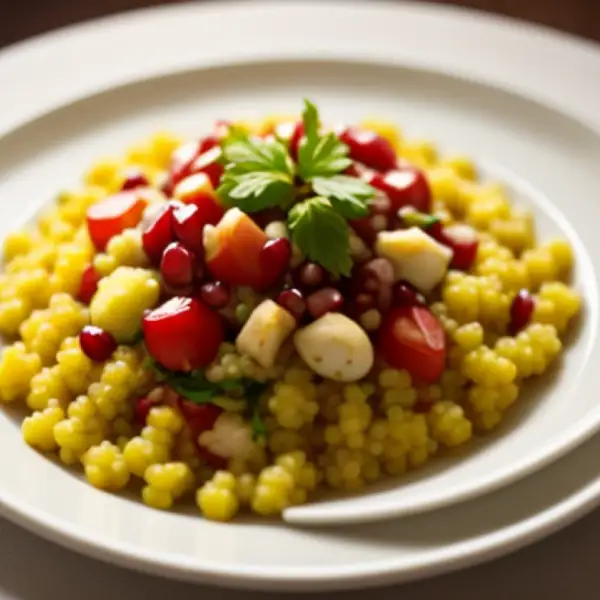 Salade de siyez au poivron grillé et à la grenade