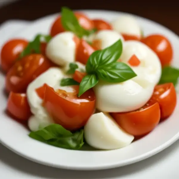 Salade van tomaten en mozzarella met basilicum