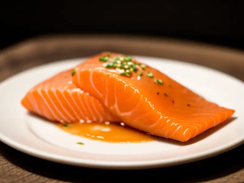 Salmão marinado no uísque turfado, flambado