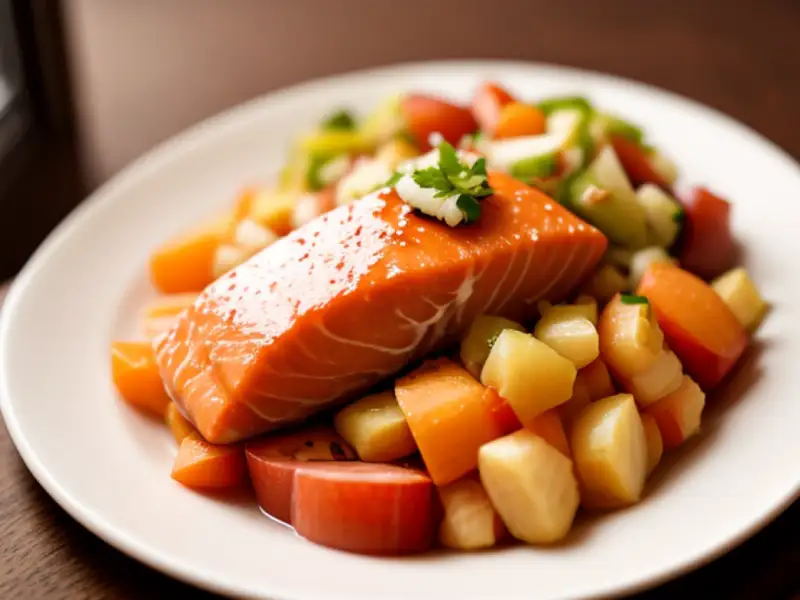 Salmon salad with vegetables