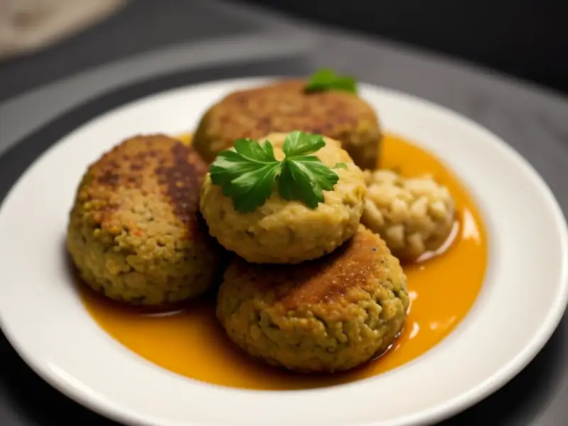 Salsichas vegetais de falafel e glúten de trigo