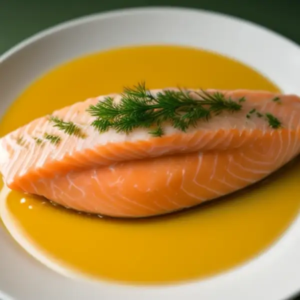 Salmón marinado con sal, azúcar y eneldo.