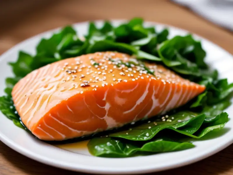 Salmão salteado com pak choi