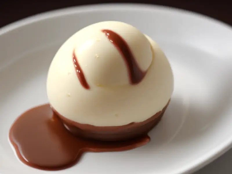 Eis-Sundae mit gefrorenem Eis, Schokoladensauce und Früchten