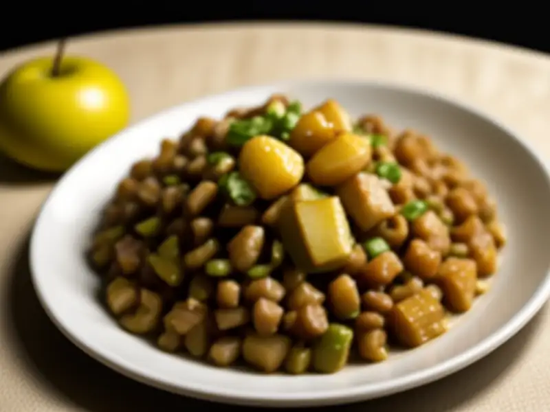 Seitan saltato con mele di terra