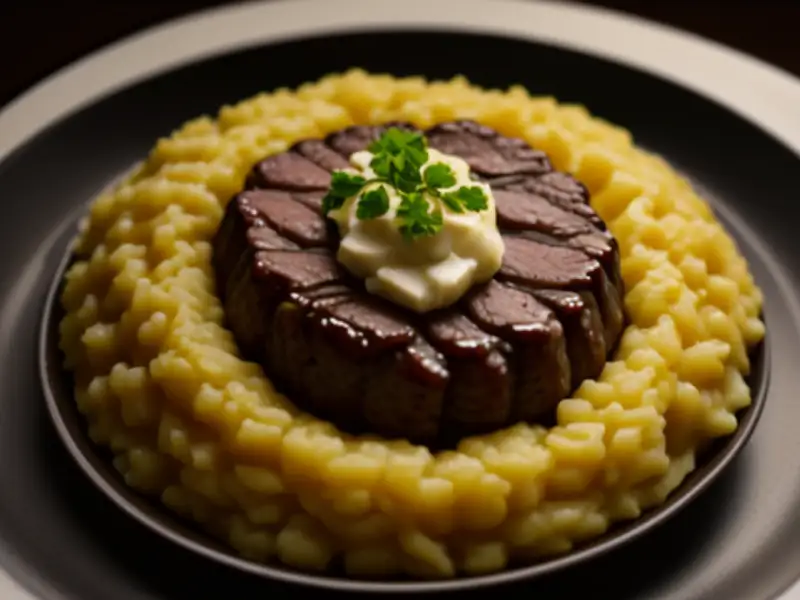 Rindfleischsteak und selbstgemachtes Kartoffelpüree