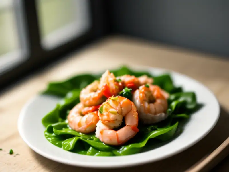 Shrimp cooked in an spinach paste