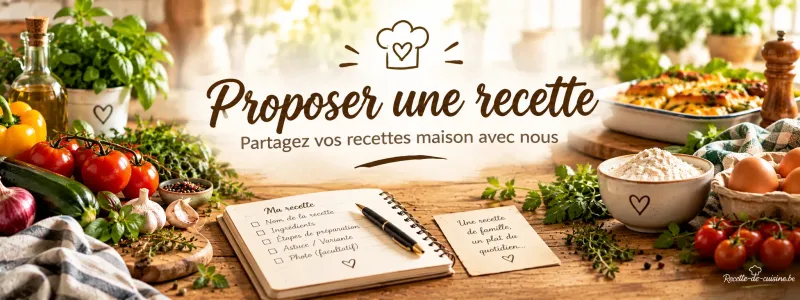 Illustration « Proposer une recette » : carnet de recette à remplir, farine, œufs, tomates et herbes fraîches