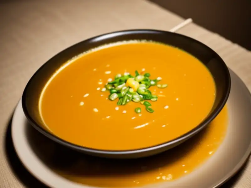 Sopa de abóbora-cerosa com cogumelos-palha