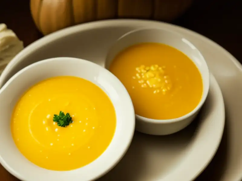 Sopa de abóbora com alho e caldo