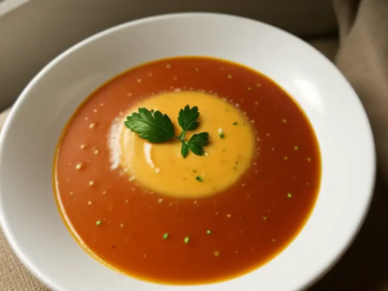 Sopa de abobrinha e tomate com tomilho