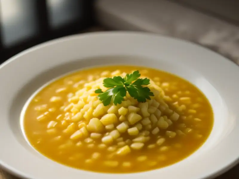 Sopa de arroz y verduras con huesos de cerdo