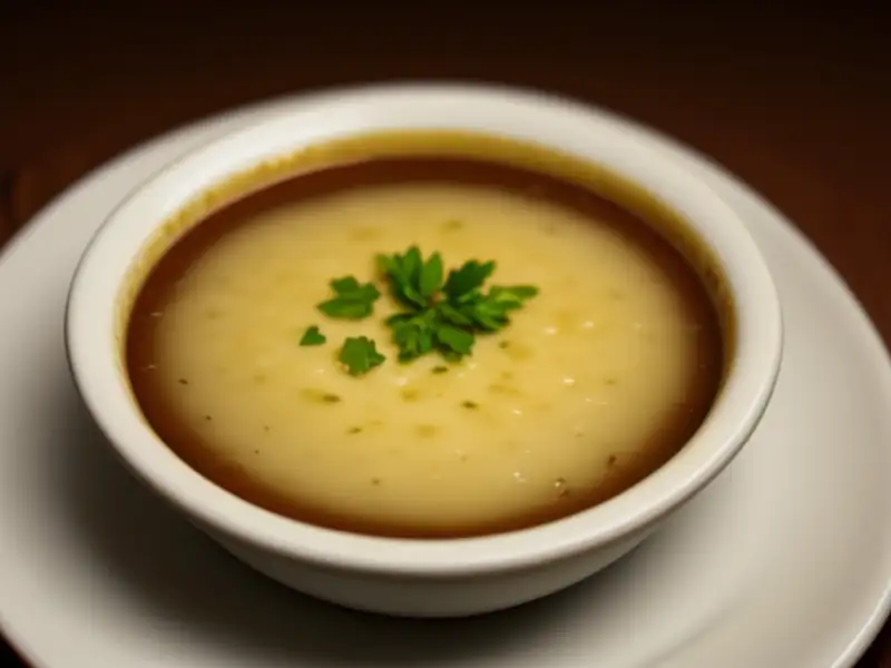Sopa de cebola belga gratinada com vinho do Porto
