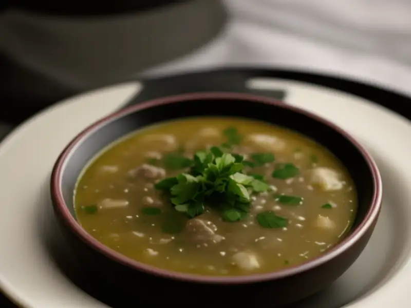 Sopa azerbaijana de cordeiro com ervas