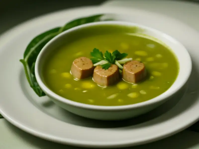Sopa de folhas de couve-rábano com linguiça picante