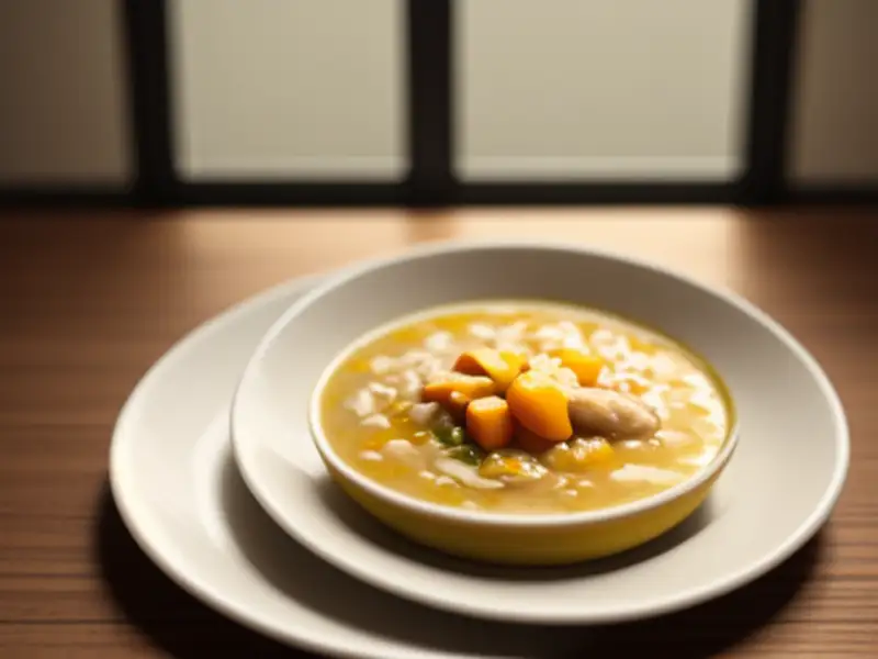Sopa de frango com arroz, alycha e açafrão