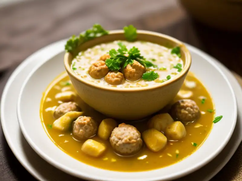 Sopa persa com almôndegas de frango