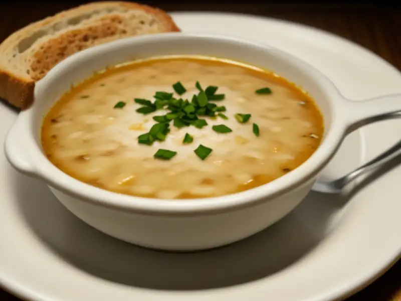 Sopa polonesa de cebola com pão