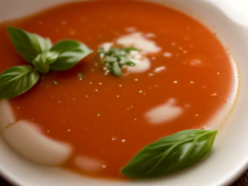 Sopa rápida de tomate com manjericão