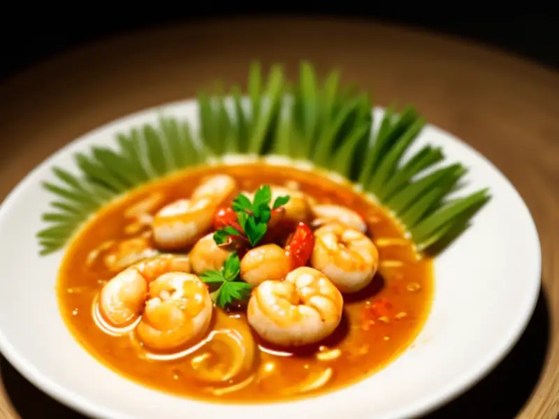 Tom yum, sopa tailandesa de gambas, caliente y ácida.