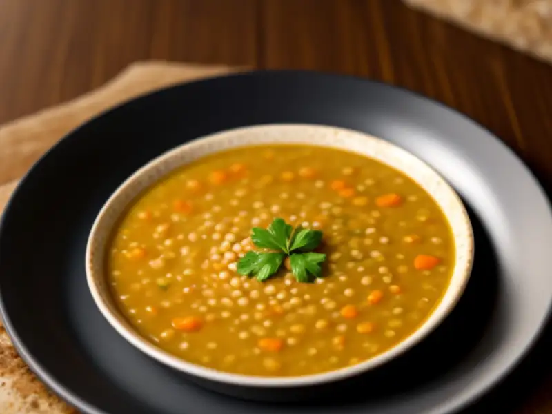 Sopa turca de lentilha preta com pão torrado
