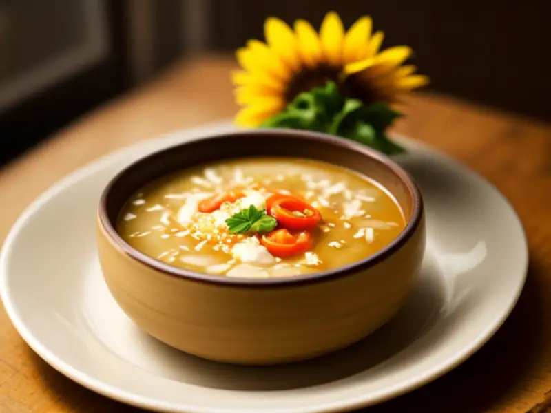 Sopa turca de pollo, arroz y tomate