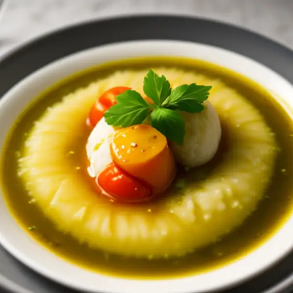 Soupe de limande au pesto et tomates cerises