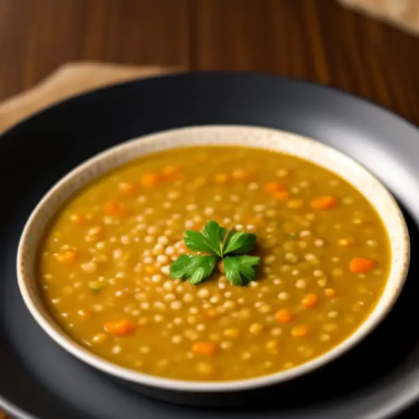 Soupe turque aux lentilles noires et pain grillé