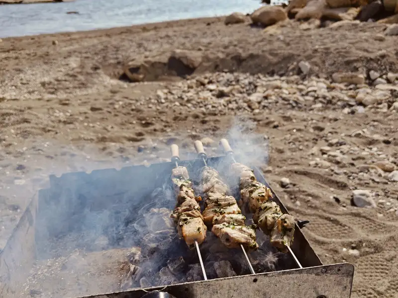 Espetinhos de carne de porco marinados em alho e orégano.