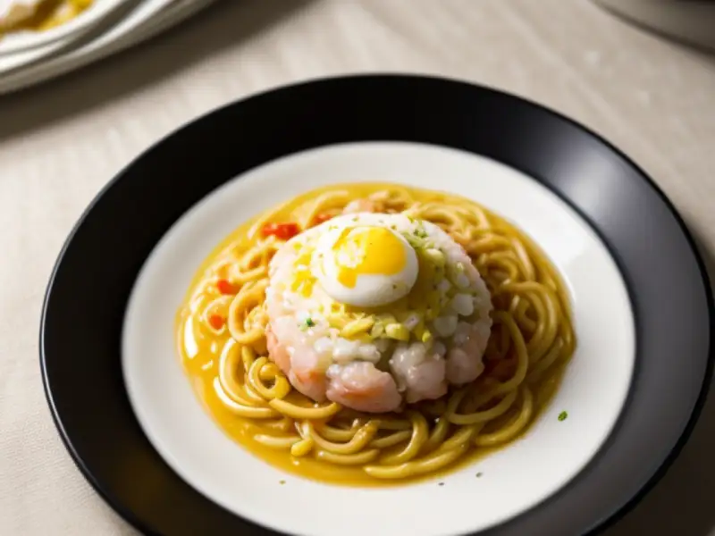 Spaghetti saltati con gamberi e uova