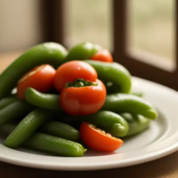 Sperziebonen met tomaat en paprika