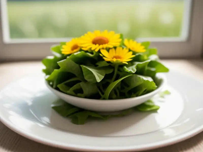 Spring salad with daisy flowers