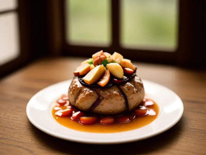 Chicken filled with prunes, chestnuts, and apples