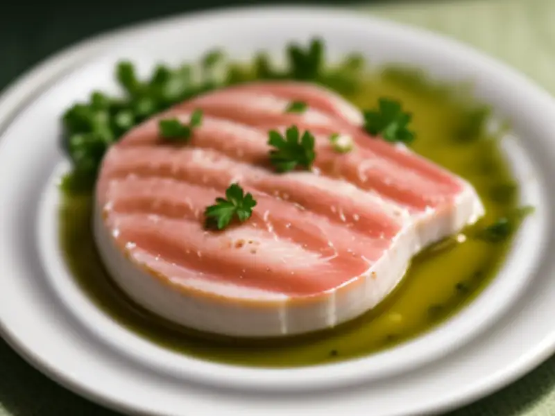 Gegrilde witte tonijn, met knoflooksaus.
