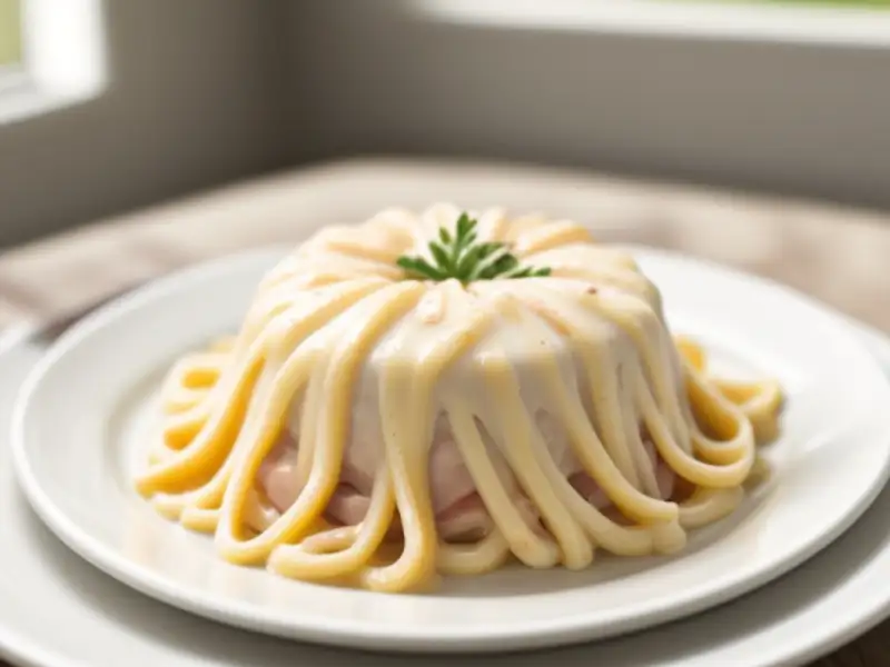 Tagliatelle mit Sahne, Schinken und Krabben
