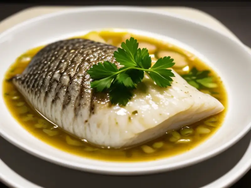 Geglaceerde tilapia filets, gebakken met witte wijn